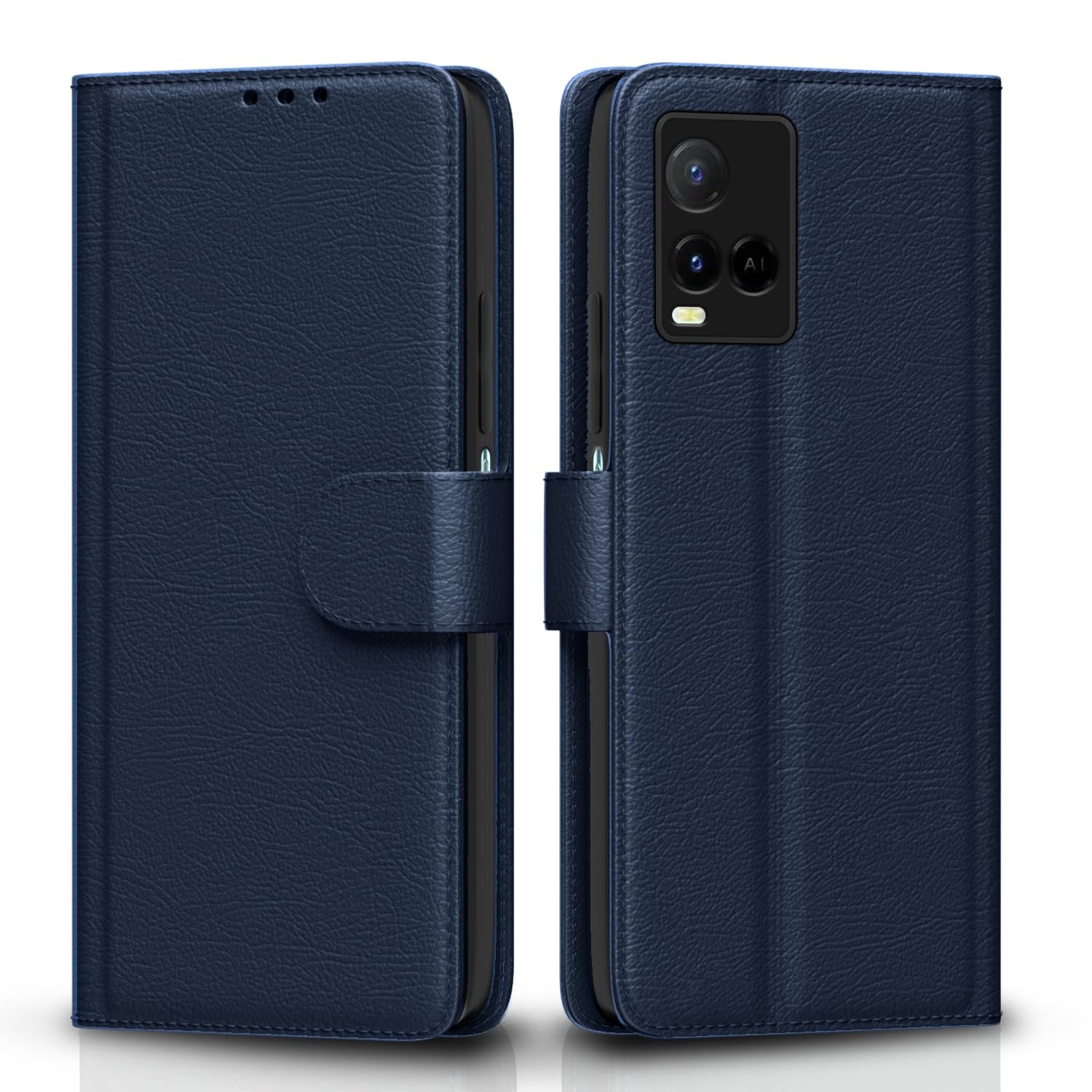 Pikkme Vivo Y21 2021 / Y33s Flip Cover Leather Finish Wallet Back Case for Vivo Y21 2021 / Y33s (Blue)