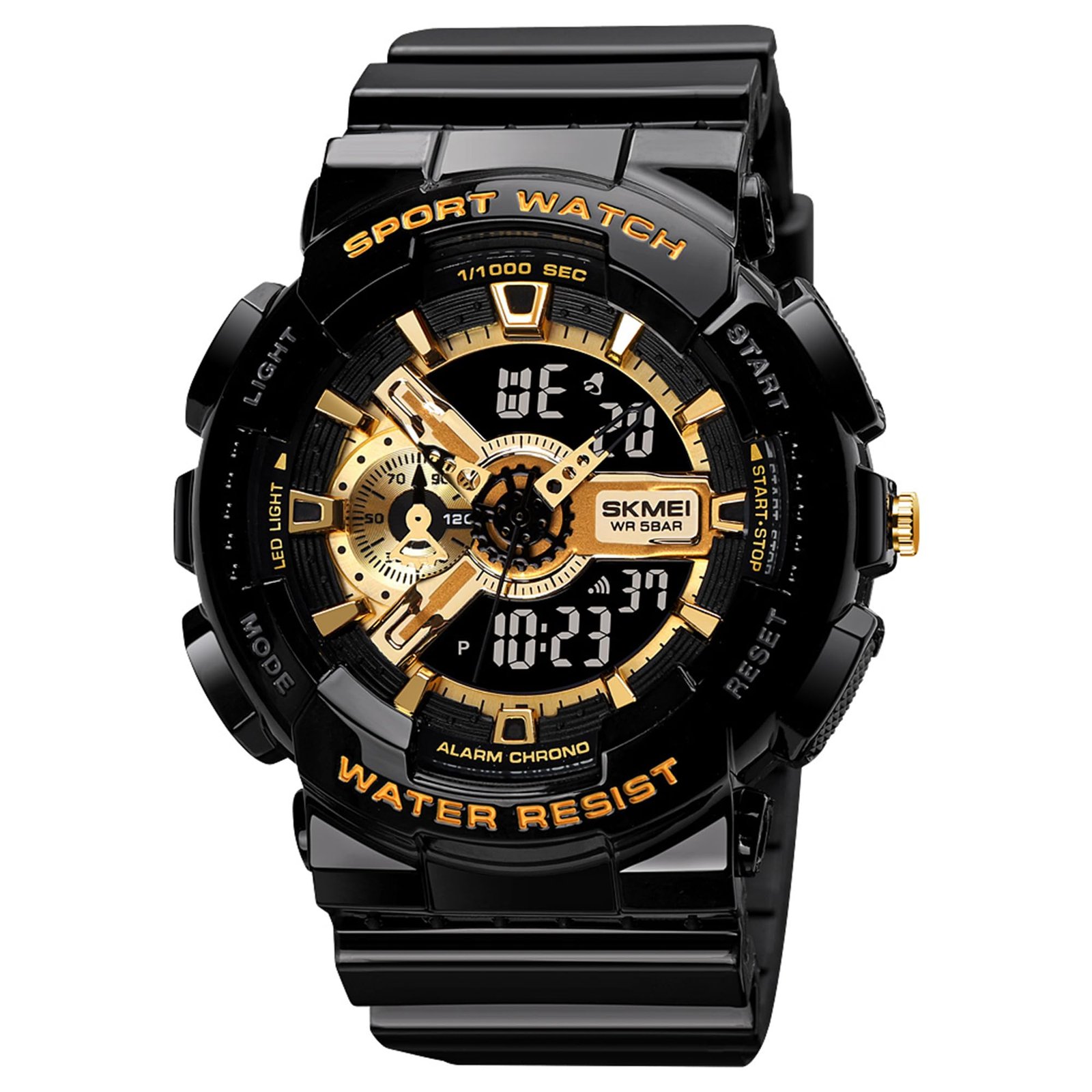 SKMEI Sports Digital Waterproof Watch for Men – 50M Water-Resistant, Dual Time Display, Stopwatch, Alarm, LED Backlight, 12/24H Format – Durable PU Strap & ABS Case – Outdoor Tactical Watch – 1688