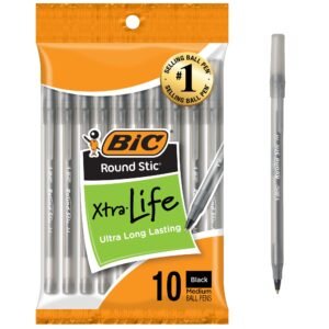 BIC Round Stic Ball Pen – Pack of 10, Black