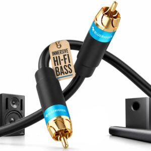 BlueRigger Audio RCA Cable with Gold Plated connectors (1 RCA Subwoofer Cable 8 FT / 2.4 Meters)
