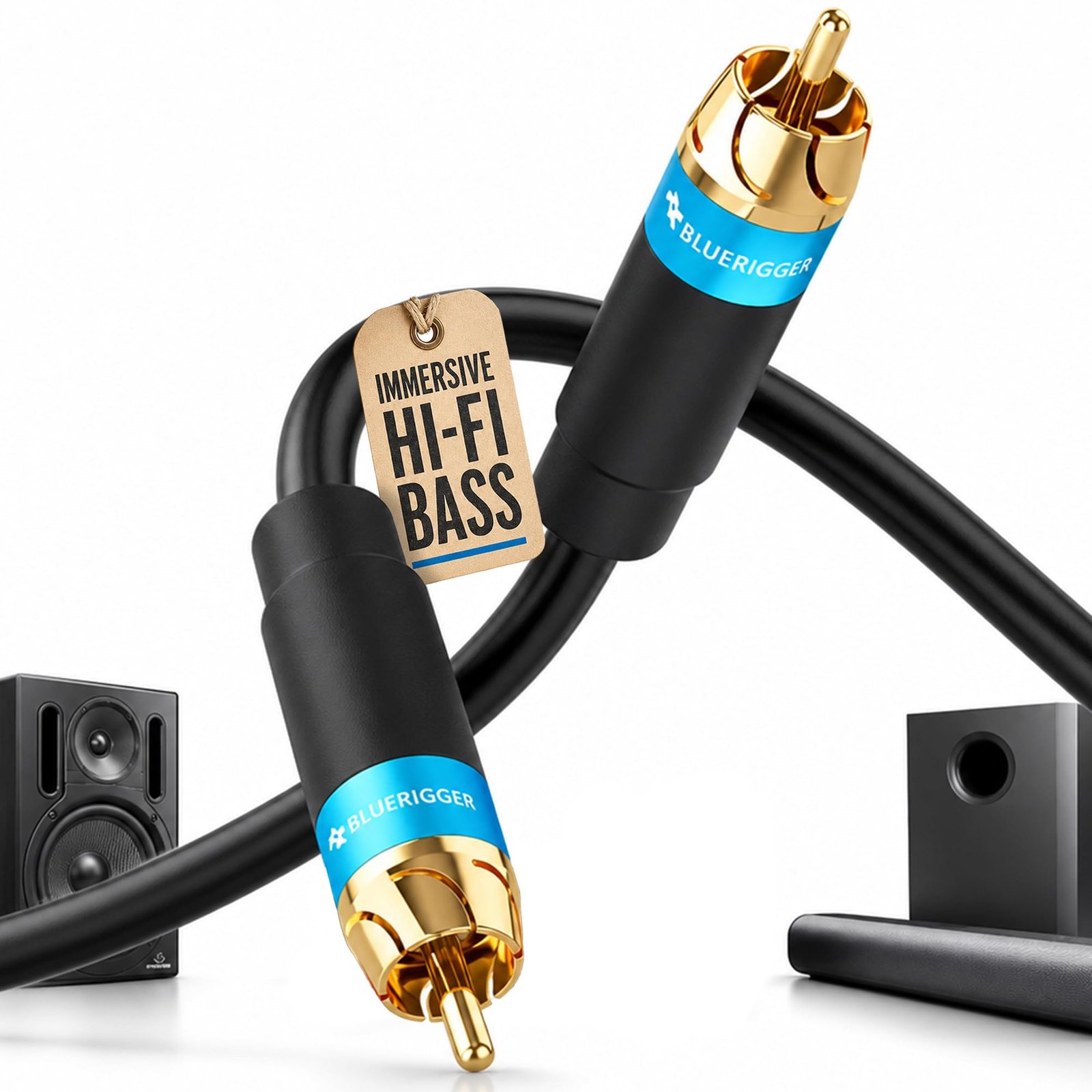 BlueRigger Audio RCA Cable with Gold Plated connectors (1 RCA Subwoofer Cable 8 FT / 2.4 Meters)