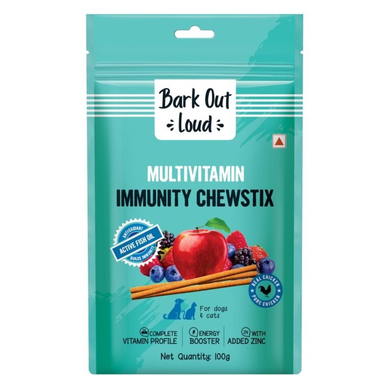 BARK OUT LOUD – Multivitamin Dog Treats, Fresh Chicken Immunity Chewstix with Omega & Zinc to Boost Health & Vitality for Dogs & Cats of All Life Stages – 100g (Pack of 1)