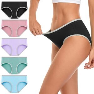wirarpa Women’s Soft 100 Cotton Underwear Panties Ladies High-Cut French Briefs Multipack