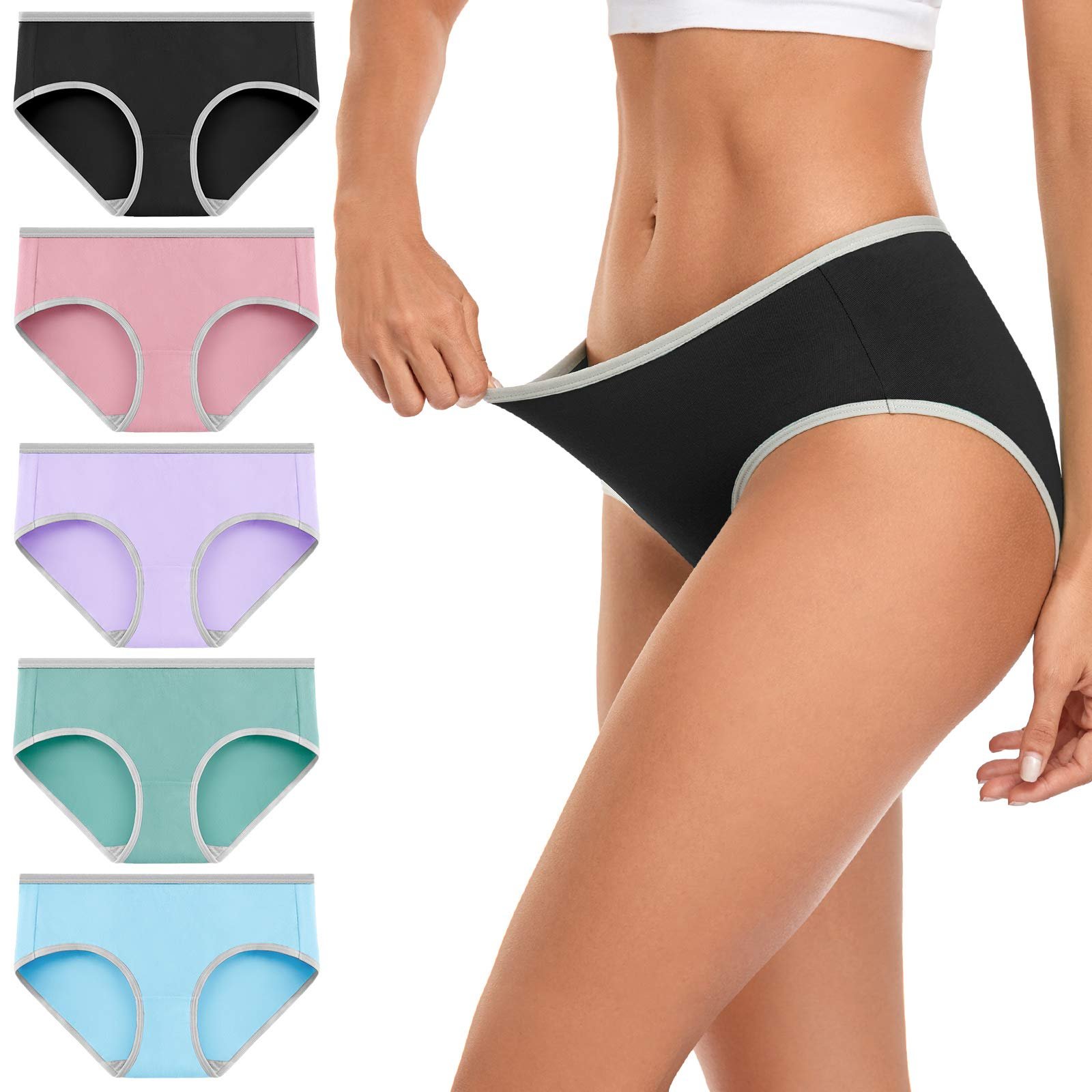 wirarpa Women’s Soft 100 Cotton Underwear Panties Ladies High-Cut French Briefs Multipack
