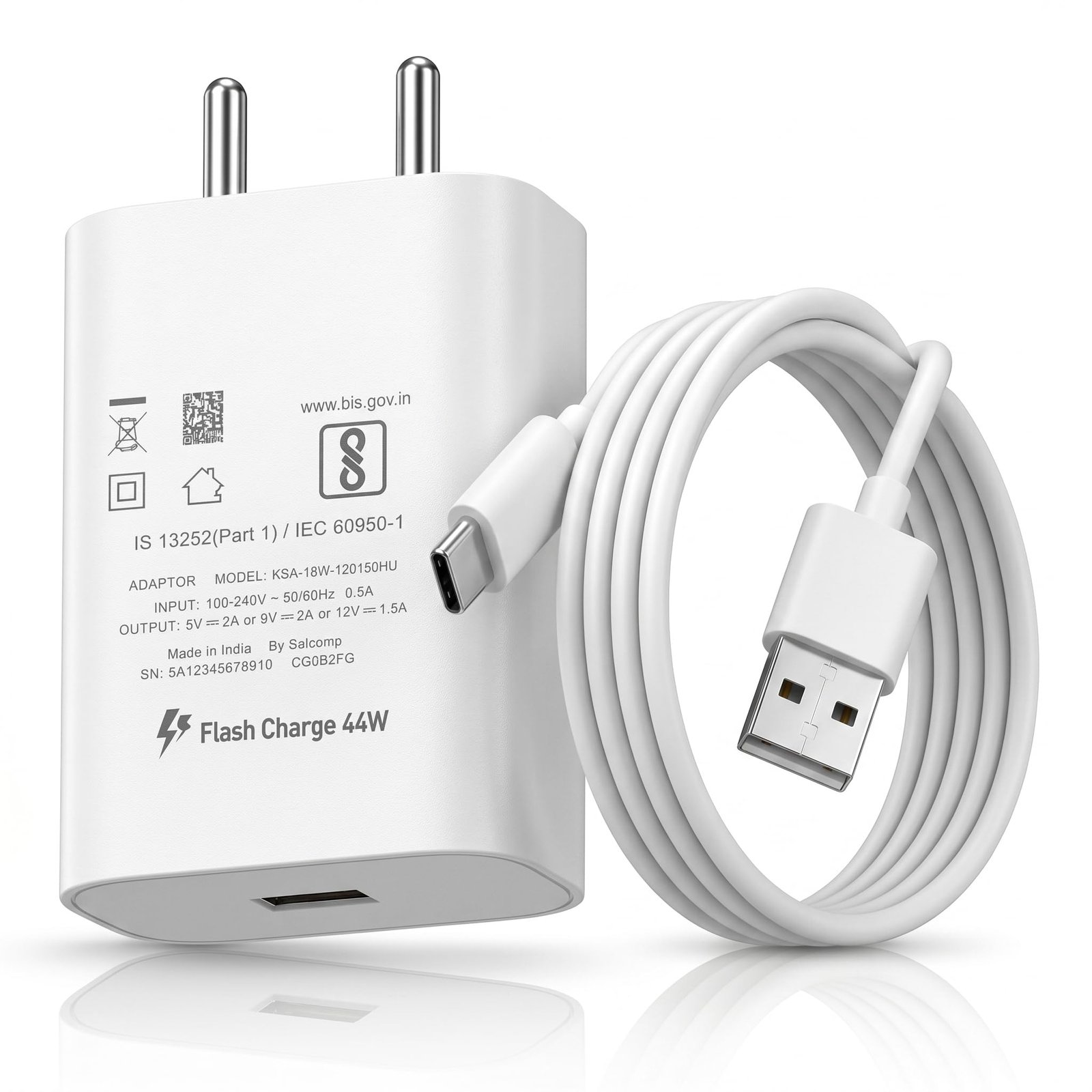 Vivo 44W Flash Charge Fast Charger Adapter with Type-C Cable | Rapid Charging Compatible for Vivo T5x, T5 Pro, V70 FE,Y05, X300, V60e,Y31, T4 Pro, IQOO 15,13, 10R, Z10x, Neo 10 | 44 W Quick Charger