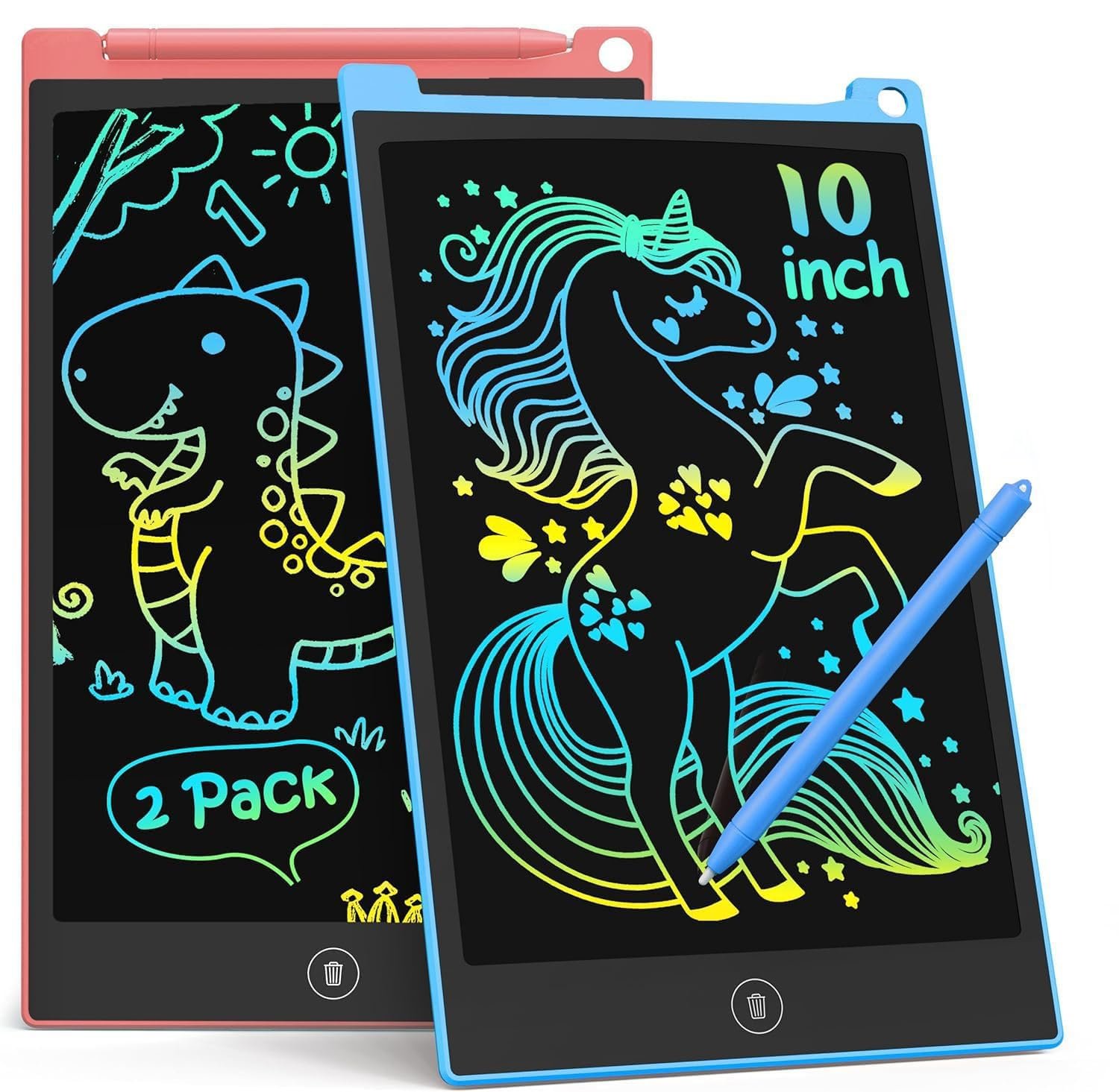 2 Pack 10 Inch LCD Writing Tablets, Colorful Doodle Board for Kids, Erasable and Reusable Drawing Pad, Learning Tool for 3-6 Year Old Boys Girls (Blue+Pink)