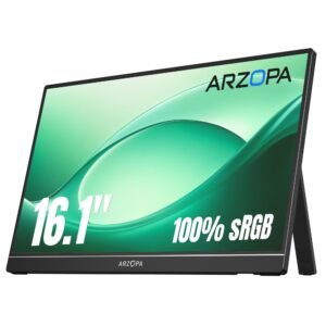 ARZOPA 16.1″ Portable Monitor, 100% sRGB FHD 1080P Kickstand Portable Laptop Monitor High Color Gamut Display IPS Eye Care Screen for High-end Office & Entertainment -Z1C