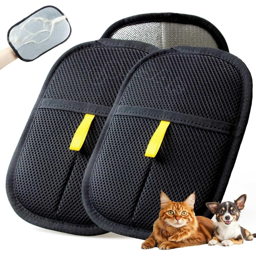 ComSaf Pet Hair Removal Gloves [2 Pcs], Static-Enhanced Pet Hair Removal Mitt, Reusable Grooming Mitt Cleaning Glove for Furniture, Carpets, Car Seats & Gentle Massage for Dogs Cats (23.5x18cm)