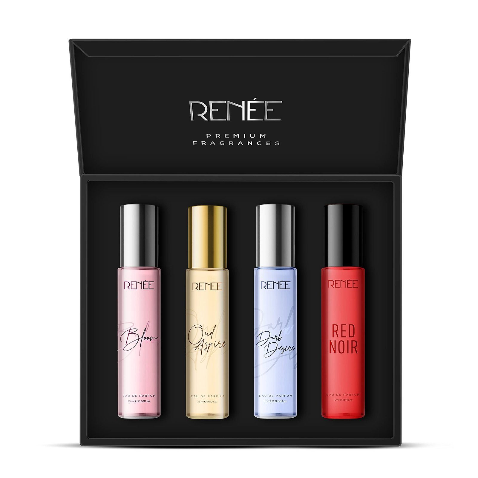 RENEE Women’s Luxury Perfume Gift Set Combo Pack of 4 Eau De Parfum – 15ml Travel-size Bottles, Long Lasting Scents of Floral, Fruity & Spicy Notes