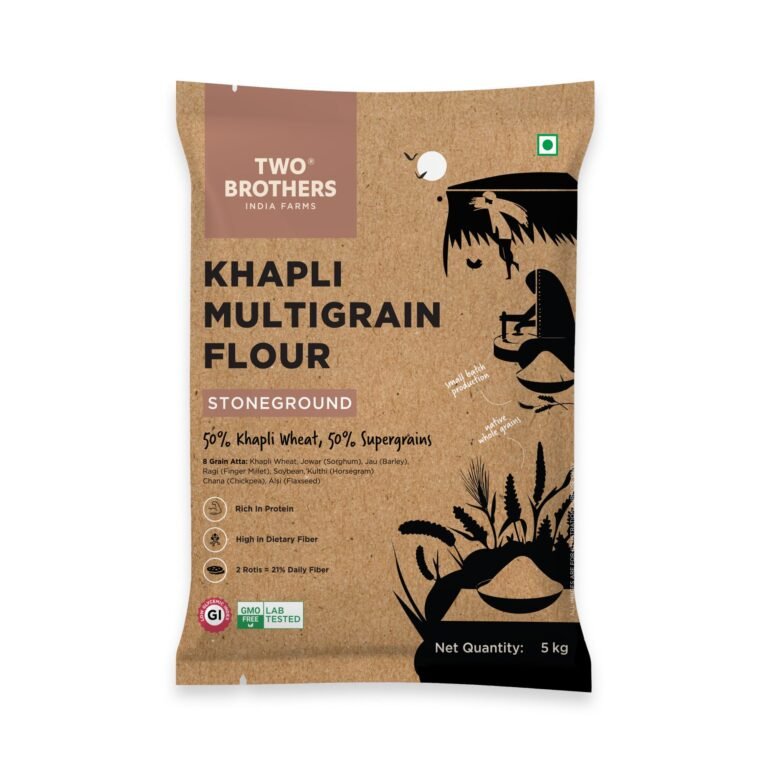 Two Brothers Khapli Multigrain Atta (5kg)| 8 Grains Flour Mix | High Fiber & Protein Source | Low GI Atta | Khapli, Jowar, Jau, Ragi, Soybean, Kulthi, Chana, Alsi