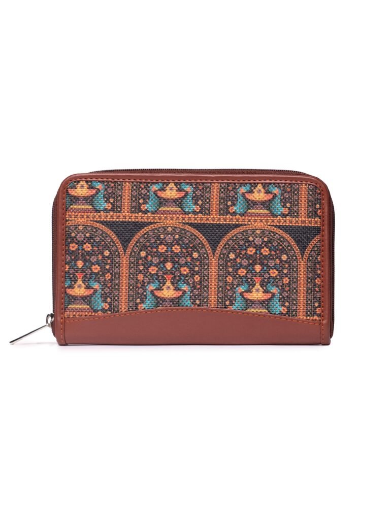 ZOUK Women’s Handmade Vegan Leather Jute Indian Print Mobile Phones Wallet (Multicolour)
