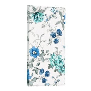 CoBak Premium Leather Checkbook Cover – RFID Blocking, Classic Design, Slim & Durable – Perfect for Personal & Business Checks, Blue Bloom Symphony, Classic