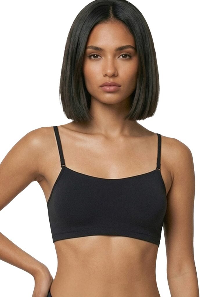 Enamor Moulded Double Layer Front Women’s Cotton Cami Bra – Detachable Slim Straps with Back Keyhole, Non Padded, Wirefree, High Coverage – A022