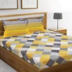 HUESLAND by Ahmedabad Cotton 144 TC Cotton Double Bedsheet with 2 Pillow Covers – Yellow, Grey