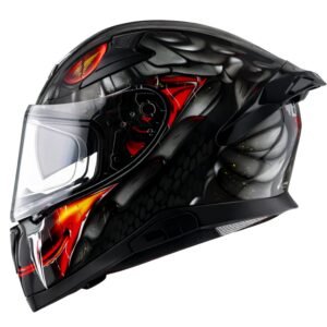 Axor Apex Venomous ISI ECE DOT Certified Full Face Dual Visor Helmet for Men and Women with Pinlock Fitted Outer Clear Visor and Inner Smoke Sun Visor Black Grey(L)