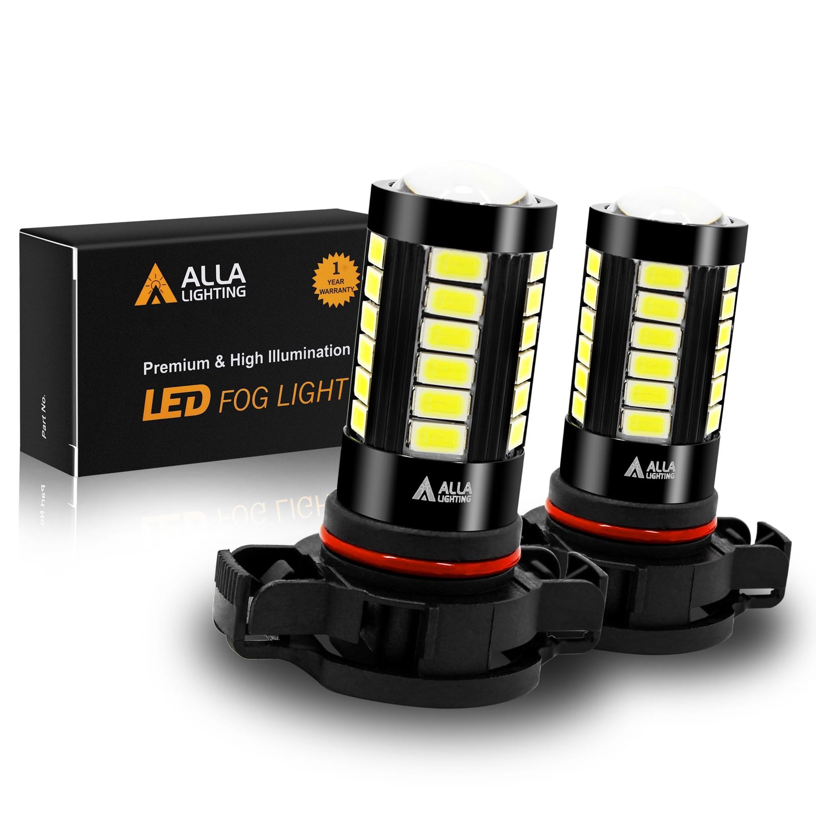 Alla Lighting 2504 PSX24W LED Fog Light Bulbs 2800lm Xtreme Super Bright 5730 33-SMD LED PSX24W Bulb 12276 2504 PSX24W LED Fog Lights for Cars SUVS Vans – 6000K Xenon White