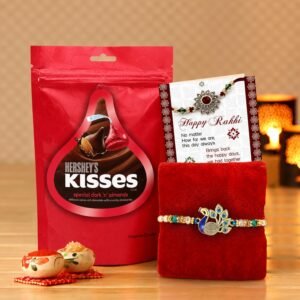 TIED RIBBONS Rakhi for Brother with Greeting Card Roli Tikka Chocolate Combo Gift Set – Designer Rakhi for Brother Bhaiya with Chocolates Pack