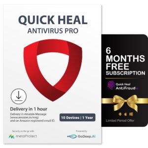 Quick Heal Antivirus Pro | Windows PC/Laptop | 10 PC, 1 Year | AI-Based Virus Protection | Email Delivery in 1 hr |+ 6 month AntiFraud.AI for IOS/Android