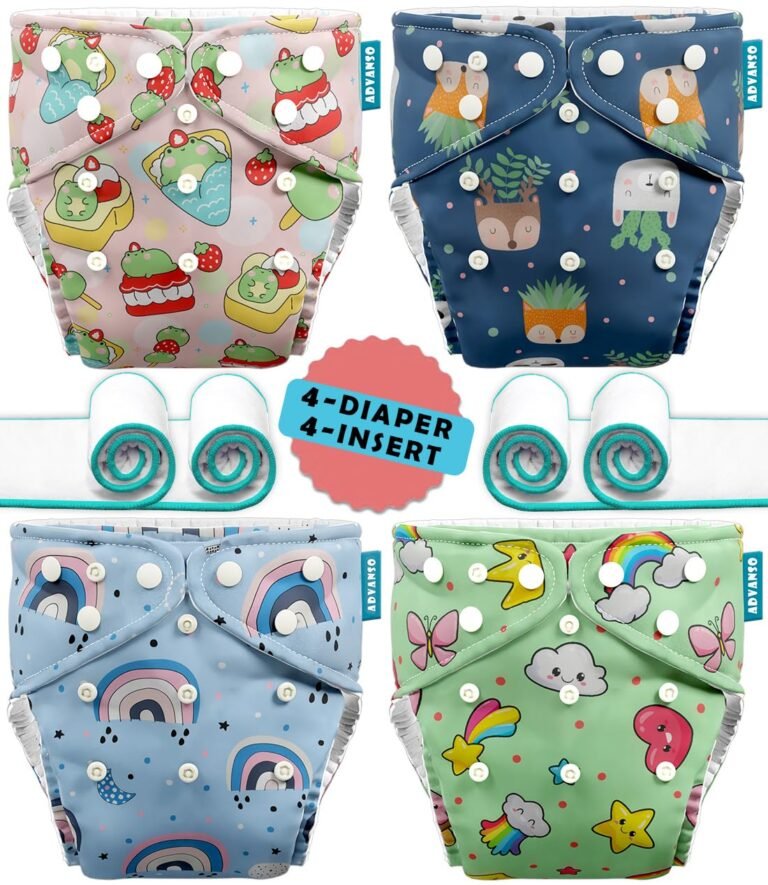 Advanso Leakage Proof cloth diapers for babies, high absorbent 4 reusable diaper 4 insert pad combo pack washable cloth diaper free size 5-18kg adjustable pocket cover 42