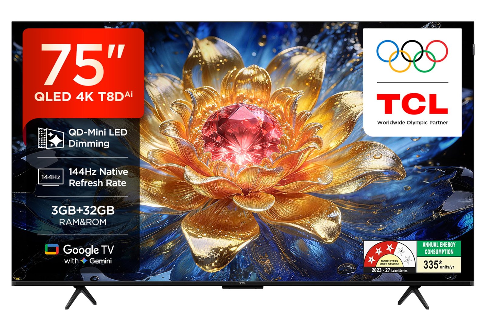 TCL 189 cm (75 Inches) Smartchoice 4K UHD Smart QLED Google TV | QD-Mini LED Dimming | 144Hz Refresh Rate | 3GB RAM | 42W Onkyo 2.1ch Speakers | 75T8D