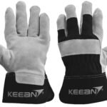 Keean Rigger Canadian Palm Split Leather Grey/Black Glove Wear Cut and Tear Resistant Heavy Duty Industrial Cotton Comfort Fit For Machine Handling Movers Welding Works