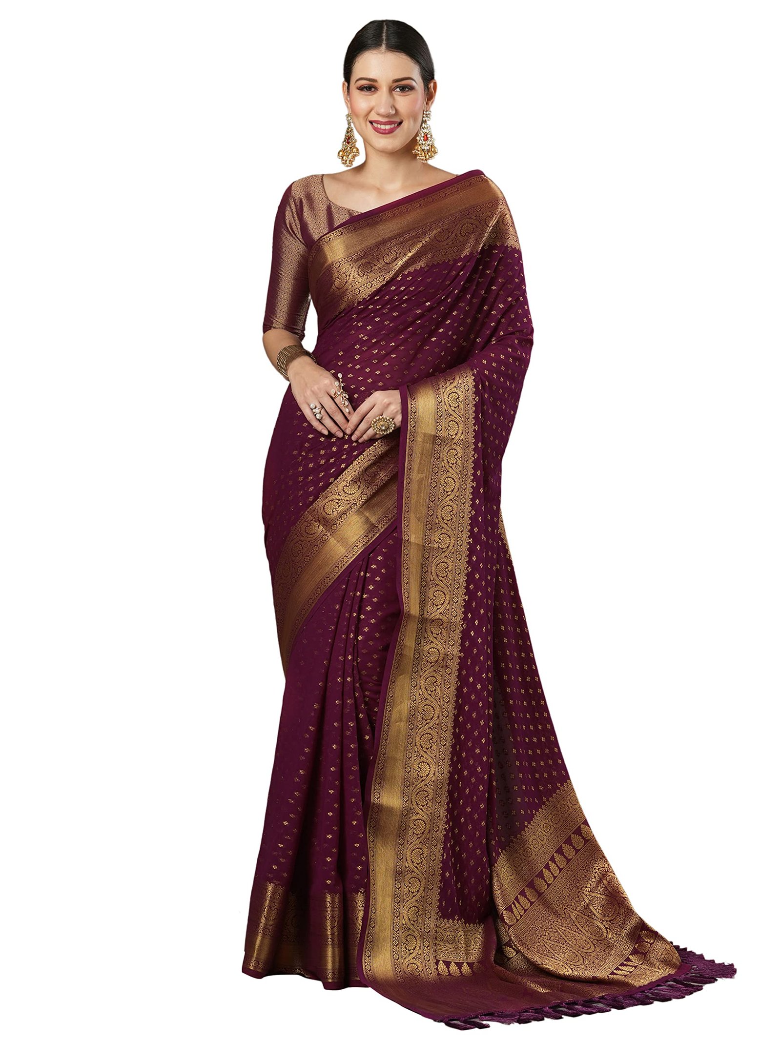 AKHILAM Women’s Viscose Ethnic Motif Printed Saree With Unstitched Blouse Piece