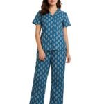 Amazon Brand – Myx Women Cotton Shirt and Relaxed Pajama Set | Night Suit Set (Available in Plus Sizes)