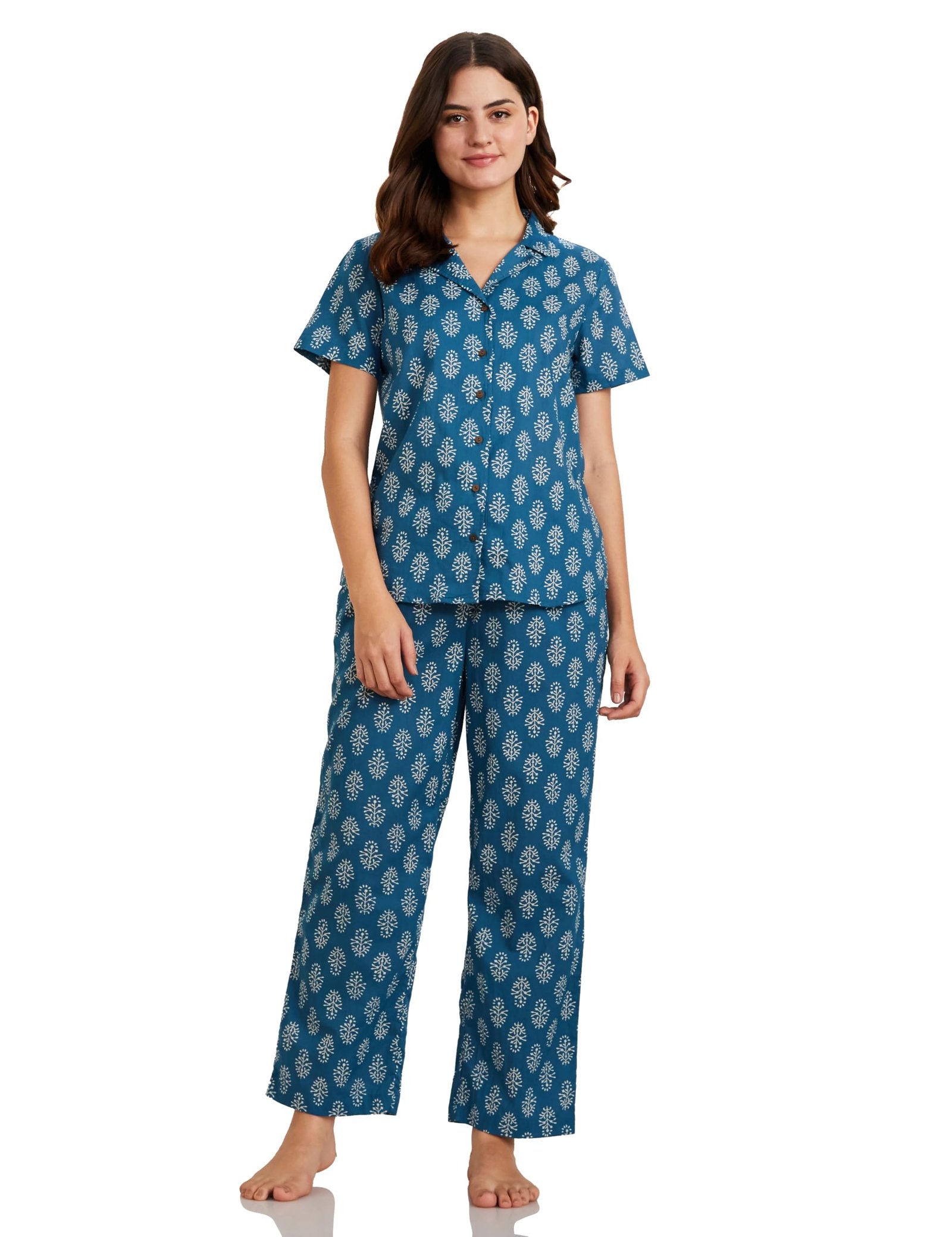 Amazon Brand – Myx Women Cotton Shirt and Relaxed Pajama Set | Night Suit Set (Available in Plus Sizes)
