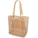 Iioscre Mesh Beach Tote Bags for Womens,Large Causal Beach Hobo Bags for Beach Swimming Pools Beach Essentials