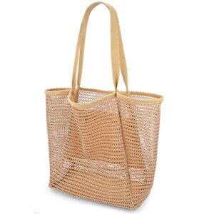 Iioscre Mesh Beach Tote Bags for Womens,Large Causal Beach Hobo Bags for Beach Swimming Pools Beach Essentials