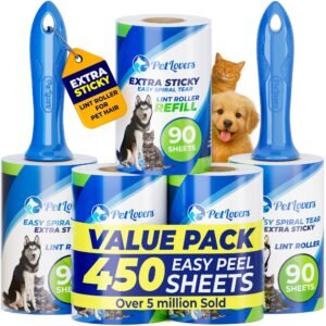 PetLovers Extra Sticky Lint Roller Mega Value Set 450 Sheets for Pet Hair Removal, Dog and Cat Lint Remover