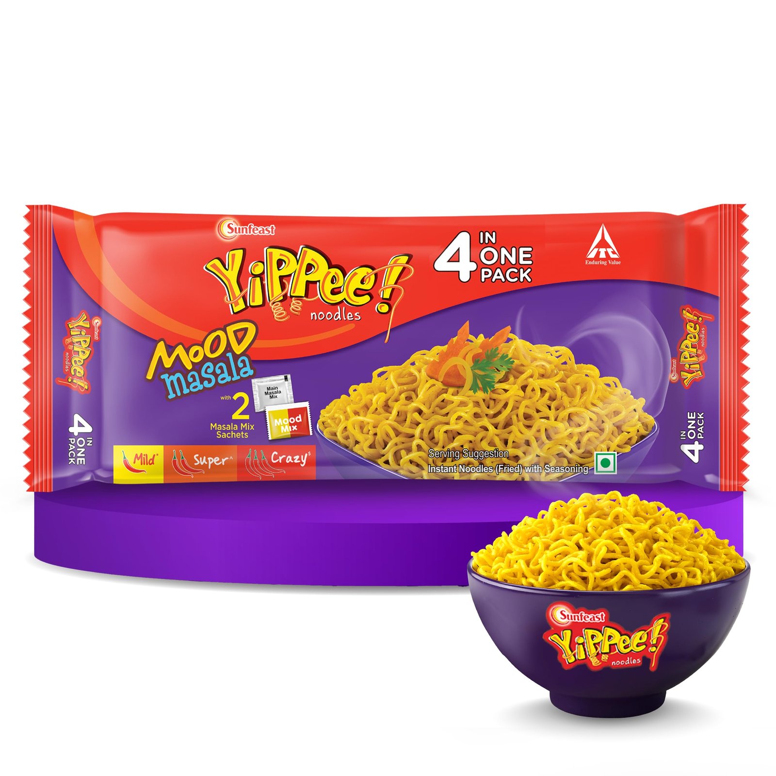 Sunfeast YiPPee! Mood Masala, Instant Noodles (Pack of 4) ,280 g/272 g/290.4 g ( Weight May Vary)