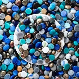 Foodie Puppies Flat Round Crystal Mix Glass Milky Stone (800g) (2cm – 2.5cm) for Aquariums, Fish Tank, Fireplace, Firepit Glass, Vase Filler, Pot, Garden, Lawn, Table Decor for Indoor & Outdoor Decor