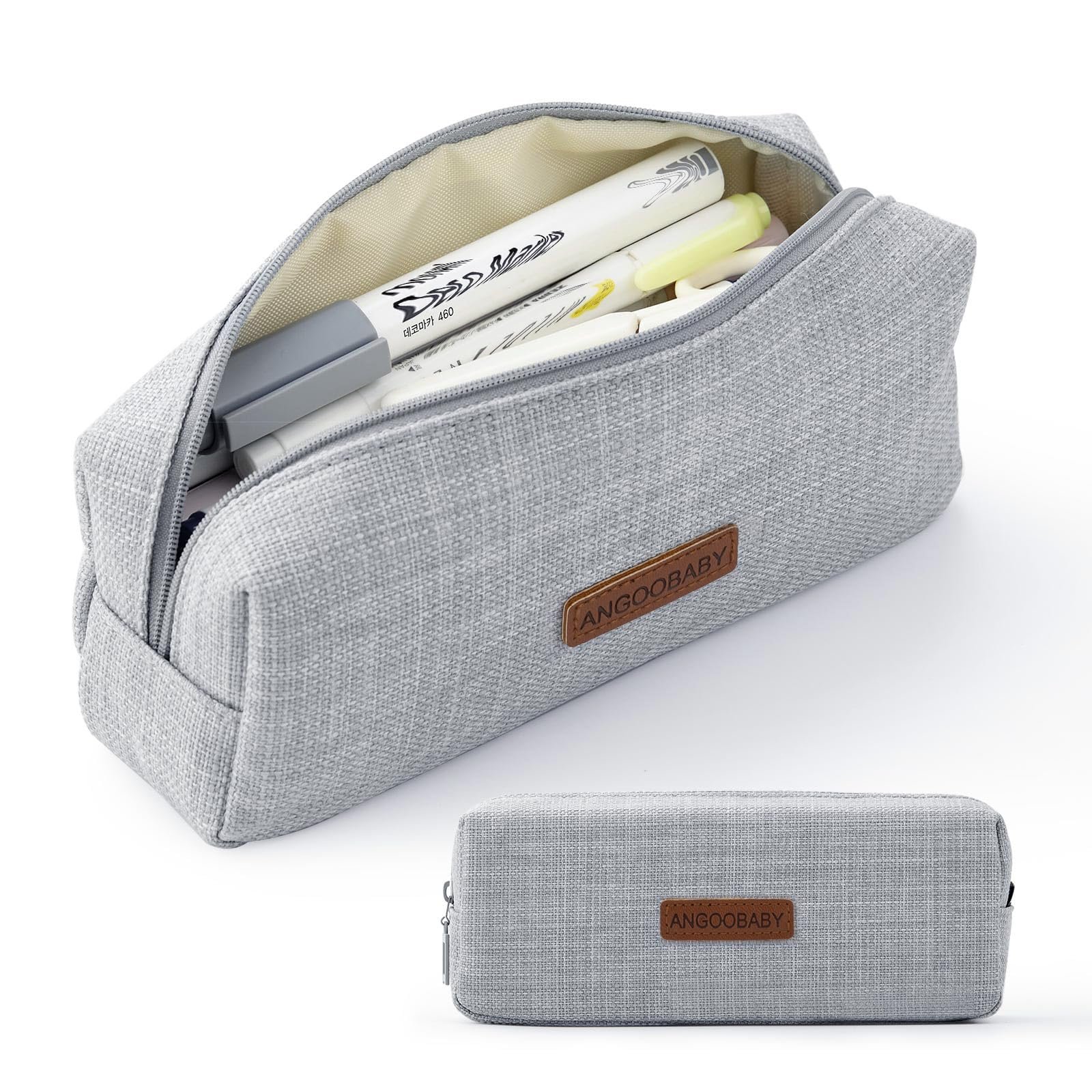 ANGOOBABY Small Pencil Case Student Pencil Pouch Coin Pouch Cosmetic Bag Office Stationery Organizer for Teen School-Grey