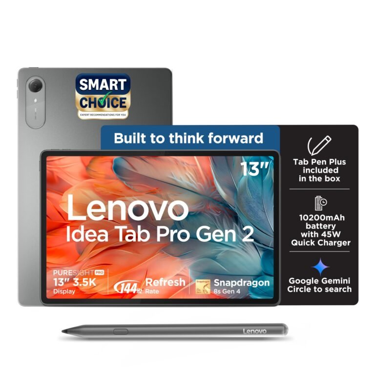 Lenovo Idea Tab Pro Gen 2 with Pen Plus {Smartchoice} 13″ Display, 3.5K Resolution, 144Hz Refresh | 8GB, 256GB | Snapdragon 8s Gen 4 | 10200mAh, 4 JBL Speakers, USB 3.0 with DP-Out, Wi-Fi 7, Luna Grey