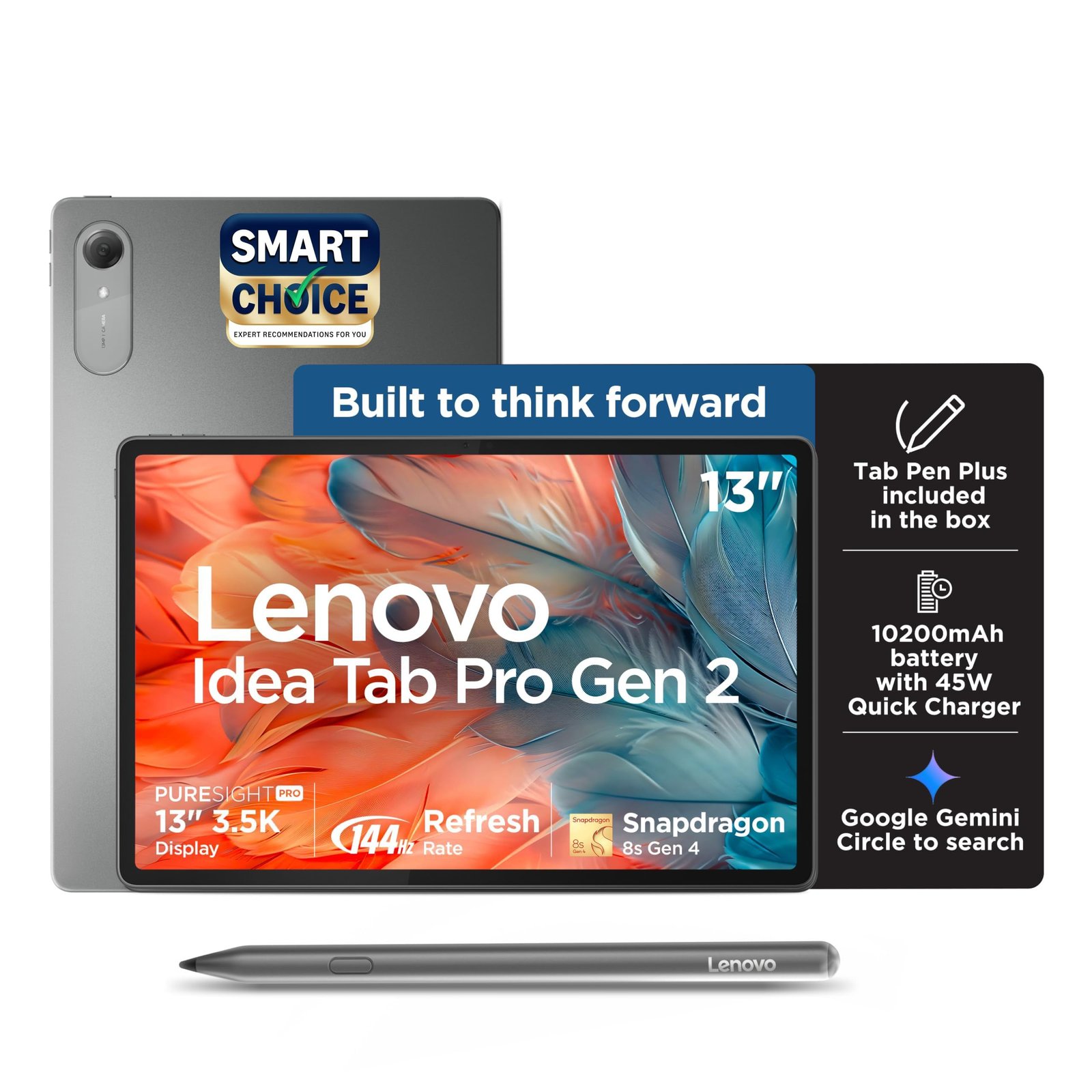 Lenovo Idea Tab Pro Gen 2 with Pen Plus {Smartchoice} 13″ Display, 3.5K Resolution, 144Hz Refresh | 8GB, 256GB | Snapdragon 8s Gen 4 | 10200mAh, 4 JBL Speakers, USB 3.0 with DP-Out, Wi-Fi 7, Luna Grey