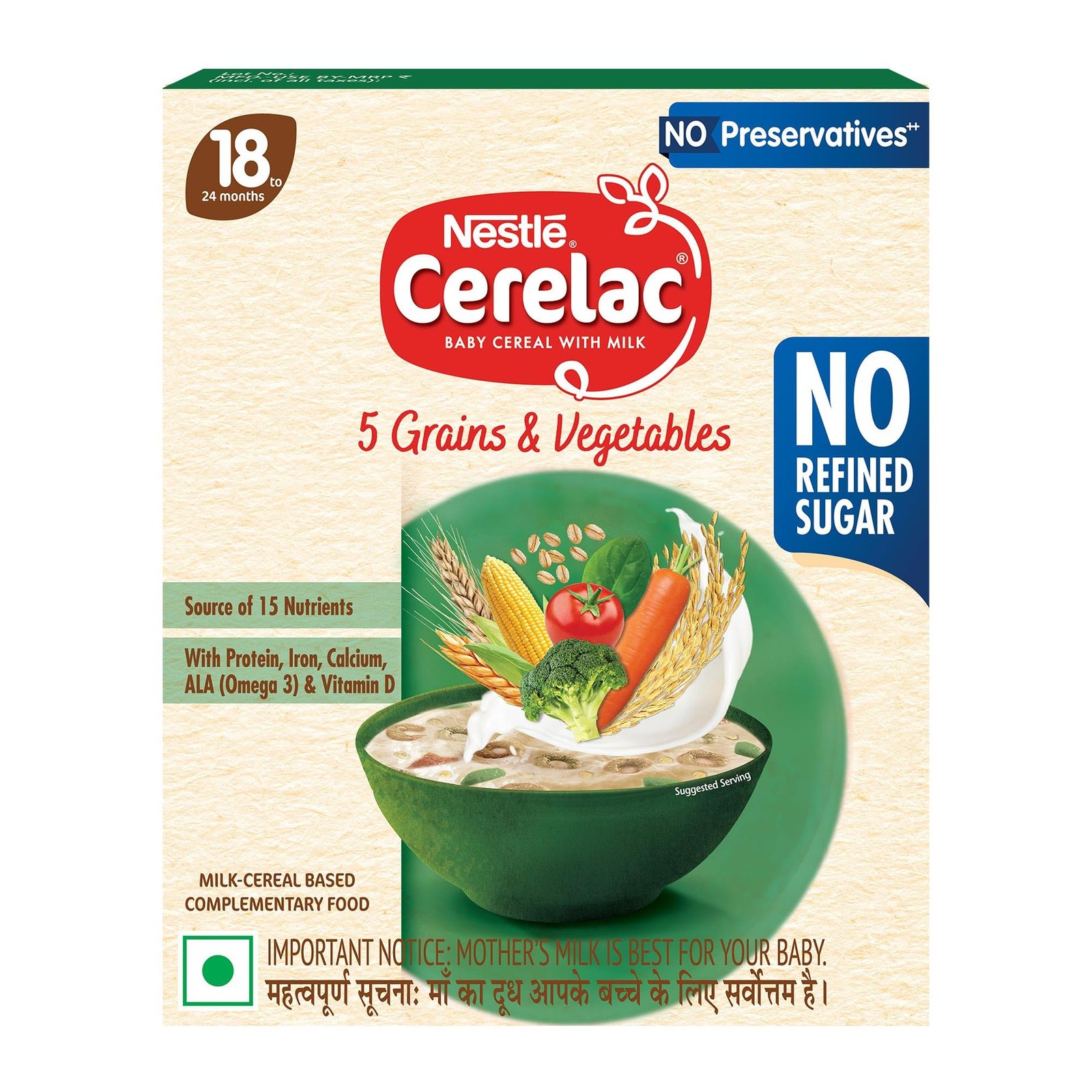 Nestlé CERELAC Baby Cereal 5 Grains & Vegetables, No Refined Sugar, 300g