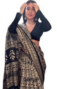 EthnicJunction Women’s Art Silk Kalamkari Print Saree With Blouse Piece