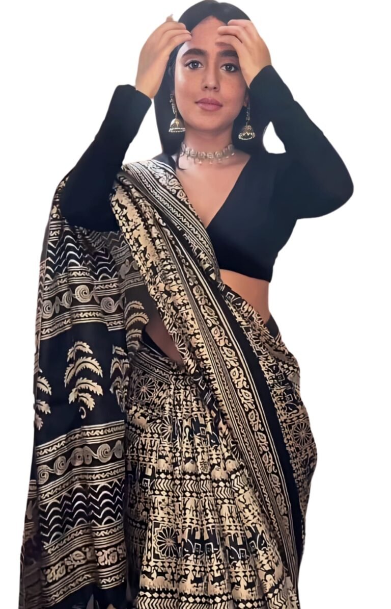 EthnicJunction Women’s Art Silk Kalamkari Print Saree With Blouse Piece