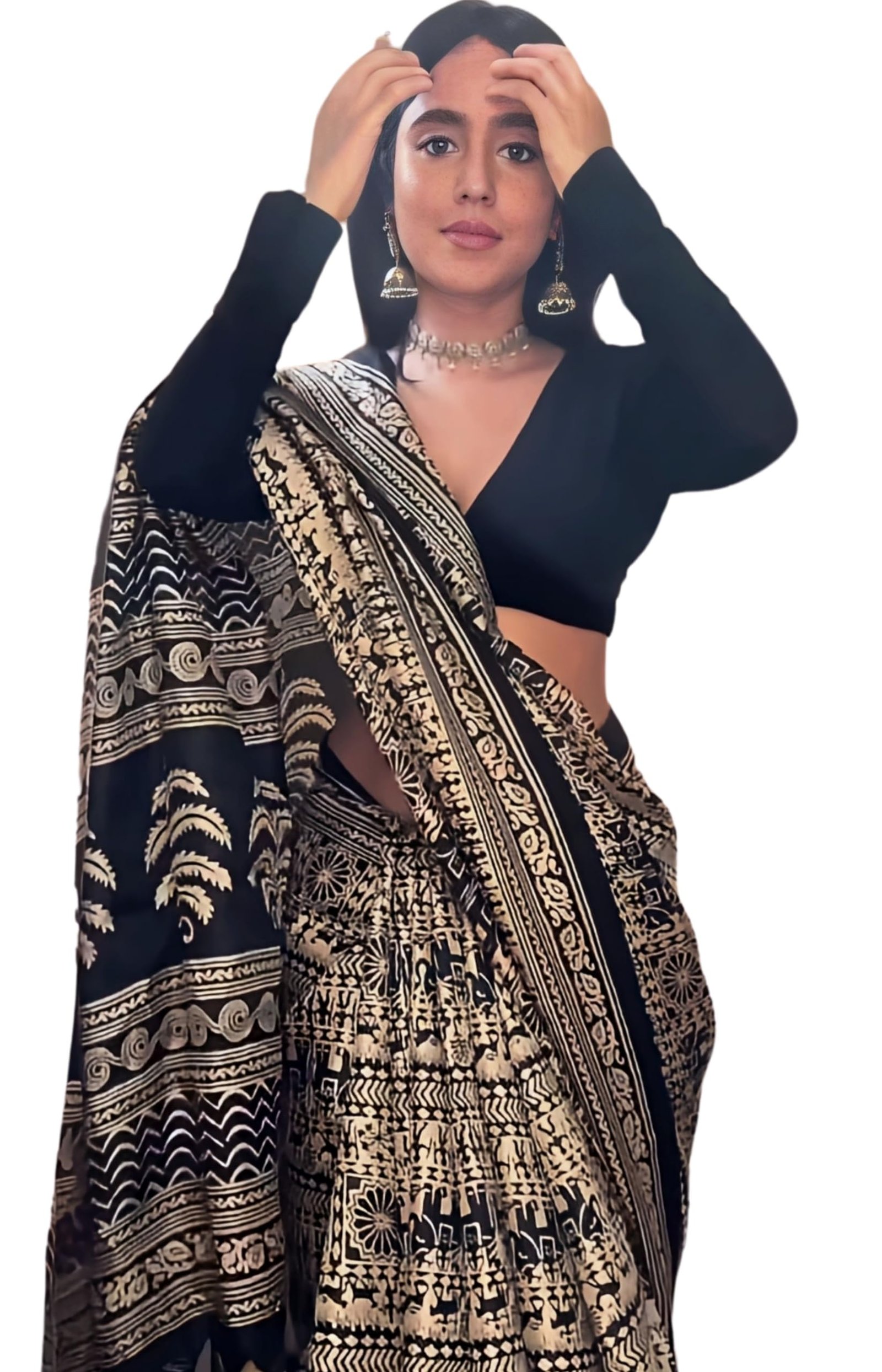 EthnicJunction Women’s Art Silk Kalamkari Print Saree With Blouse Piece