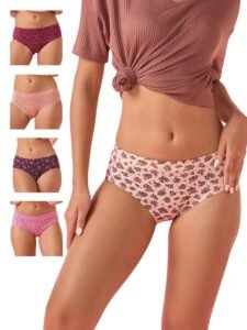 Enamor Stretchable Cotton Hipster Panties for Women, Full Coverage Grip Fit Inner Elastic with Antimicrobial & Stain Release Technology – Color and Print May Vary – CR17 (Pack of 5)