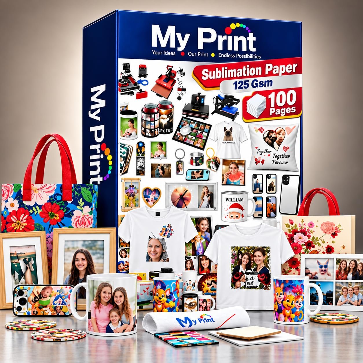MY PRINT | 125GSM HD | Dual Coated Sublimation Transfer Paper A4 | For T-Shirt | Mug | 3D Cover | All Sublimation Product | Only For Sublimation INK [100 PAGES]