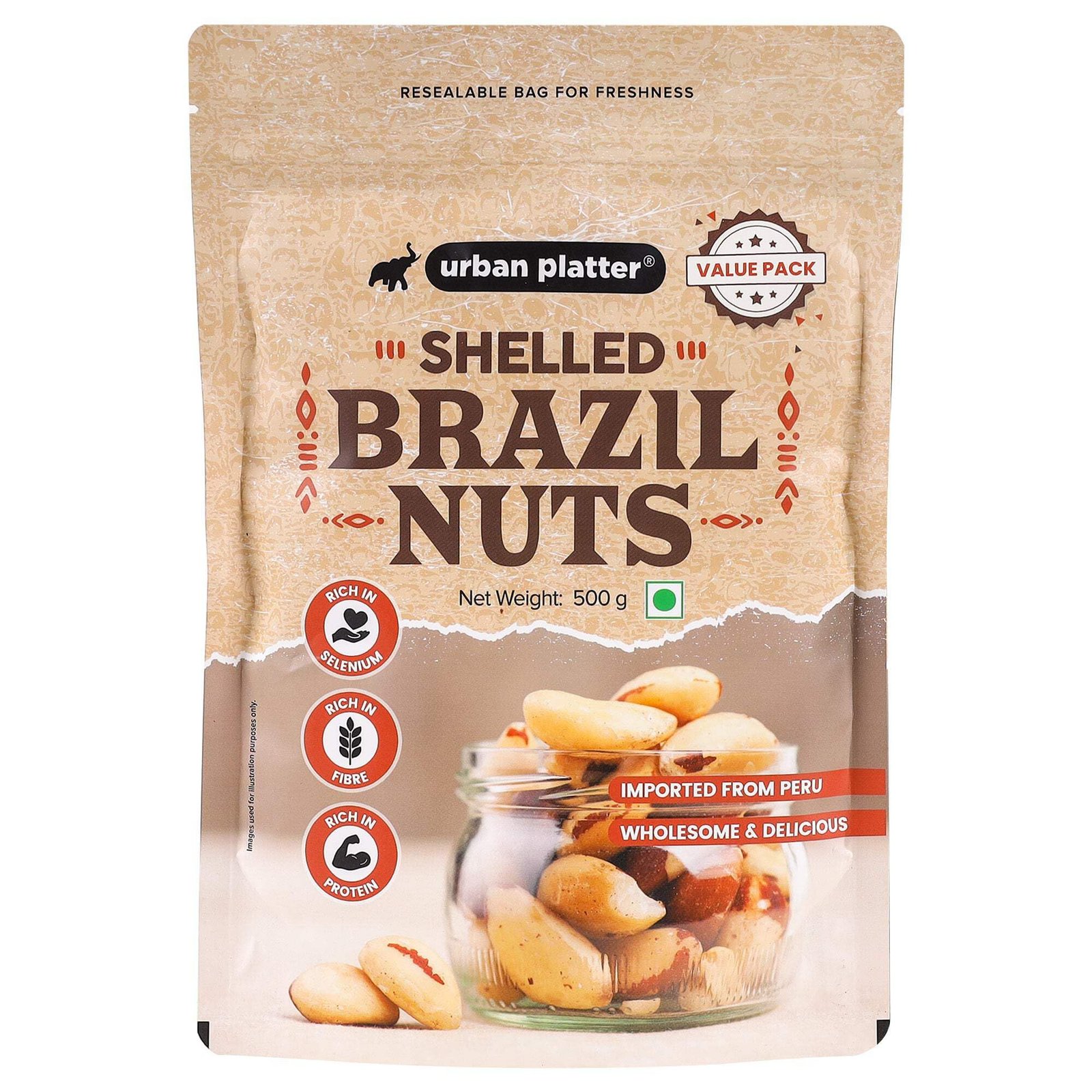 Urban Platter Brazil Nuts, 500g (Rich in Selenium | Superfood | Have 1 Daily | Product of Peru)