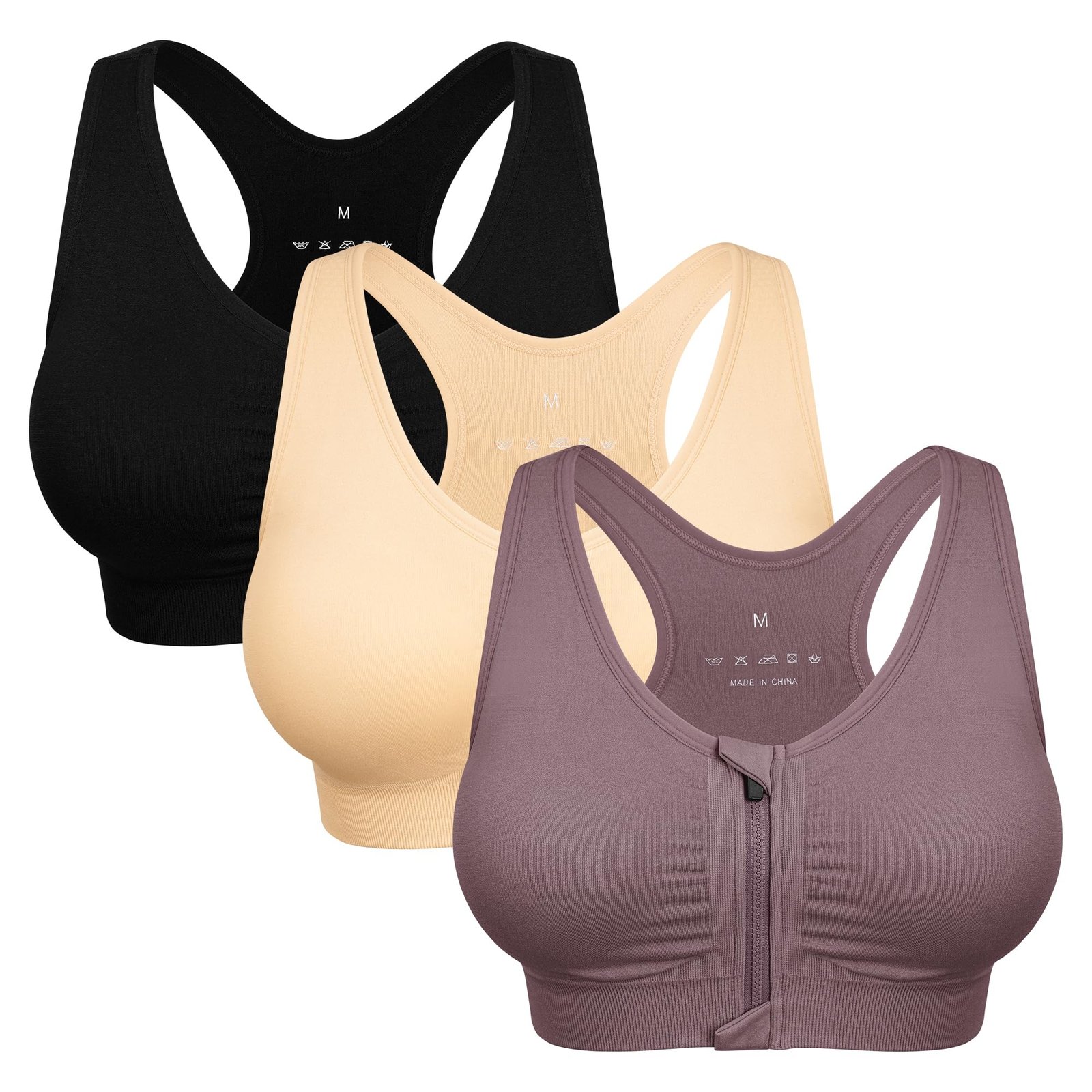 WANAYOU Women’s Zip Front Sports Bra Wireless Post-Surgery Bra Workout Bras