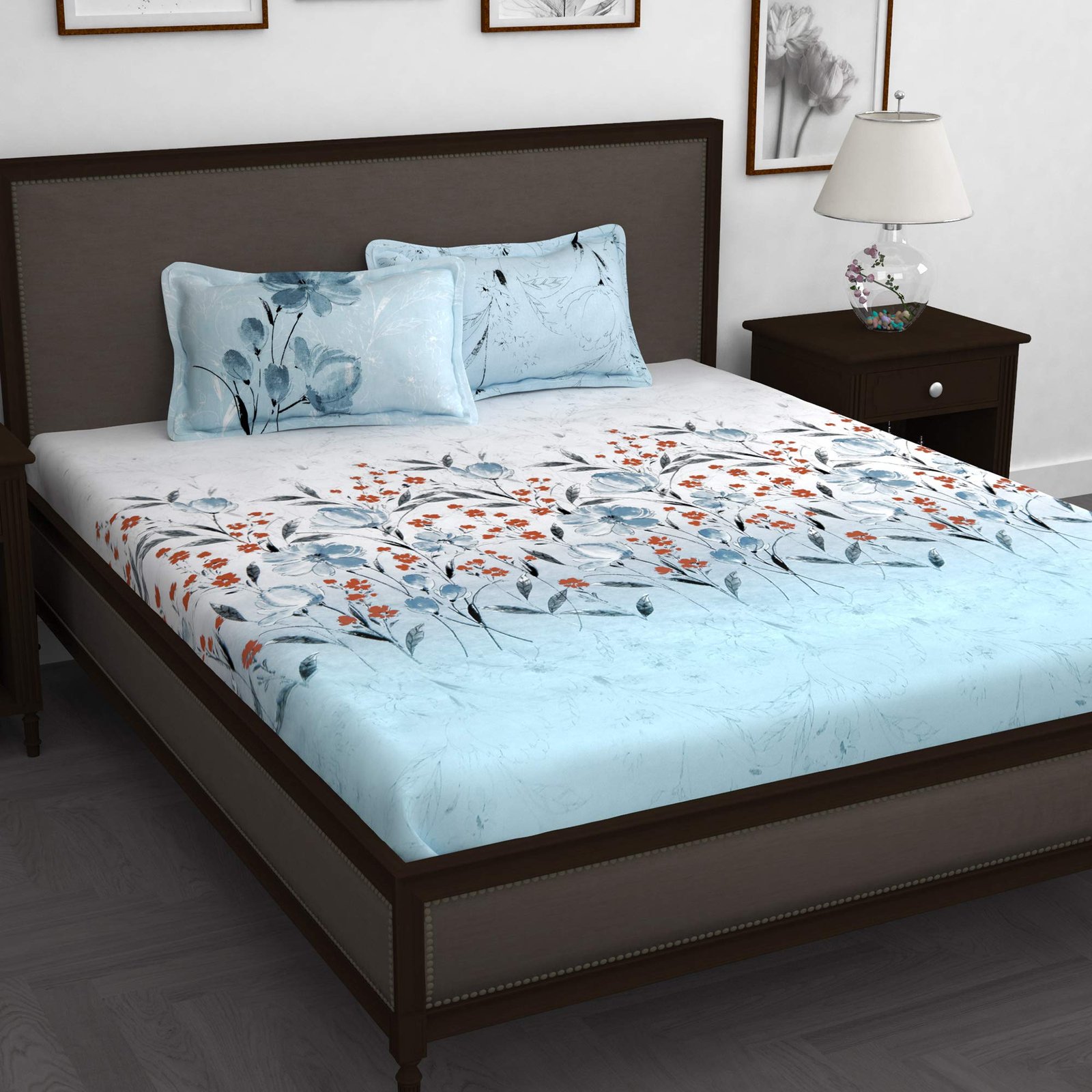 Story@Home 260 TC 100% Cotton Cal King Size Bedsheet, Sky Blue