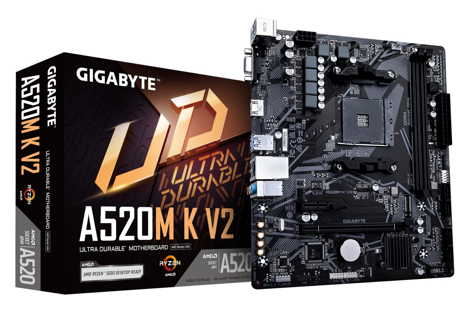 Gigabyte A520M K (rev. 1.0) Ultra Durable AMD Motherboard with GbE LAN with Bandwidth Management, PCIe 3.0 x4 M.2, Smart Fan 5, Anti-Sulfur Resistors Design