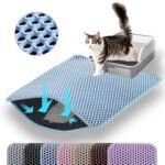Large Cat Litter Box Mat: Easy Clean Kitty Litter Trapping Mat for Floor, Plastic Cat Box Pad (Blue, Small -(60 * 40cms))