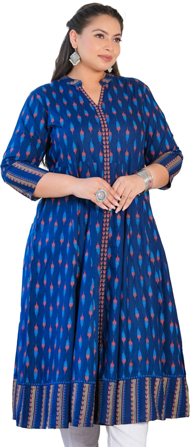 Yash Gallery Women’s Rayon Relaxed Fit Anarkali Ikat Printed Kurta