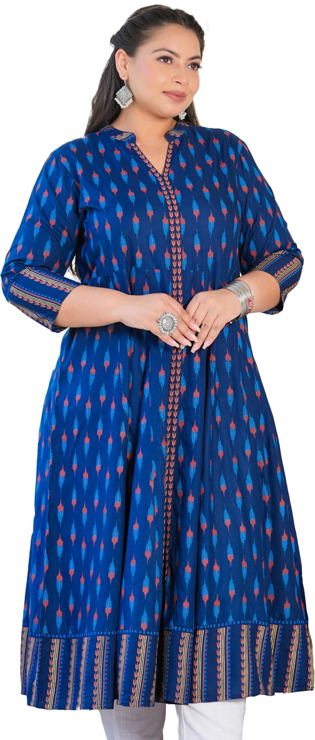 Yash Gallery Women’s Rayon Relaxed Fit Anarkali Ikat Printed Kurta