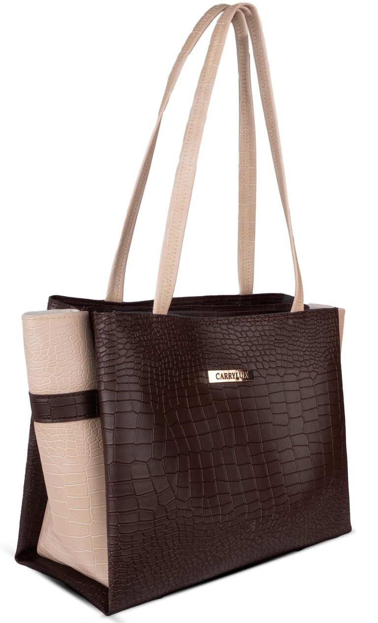 Carrylux Dual Tone Large Capacity Croco Pattern Tote Handbags Purses Shoulder Bag For Womens